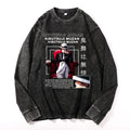 Deamon Kibutsuji Muzan Vintage Cotton Wash Crewneck Long-Sleeve T-Shirt