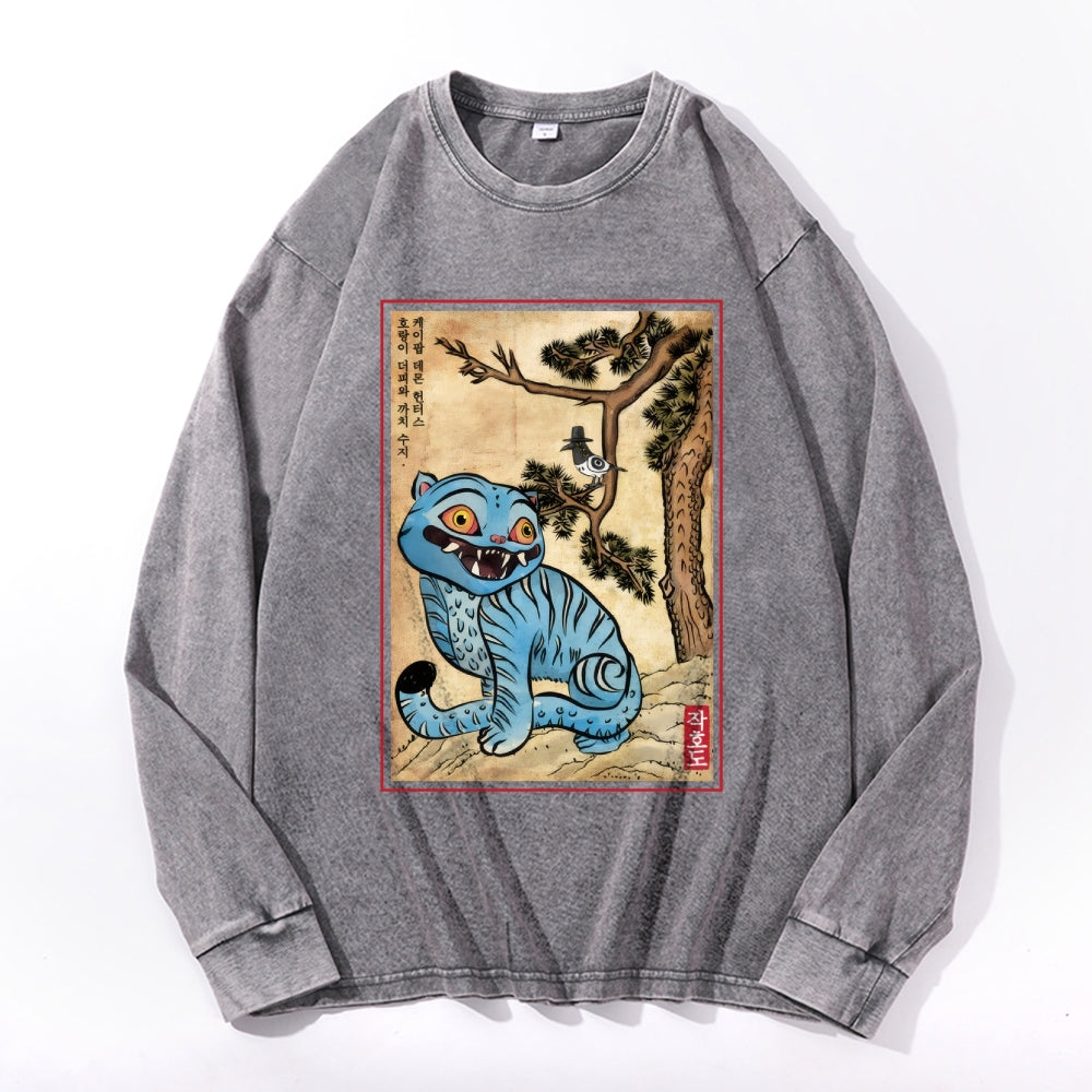 KPop Demon Hunters Vintage Cotton Wash Crewneck Long-Sleeve T-Shirt