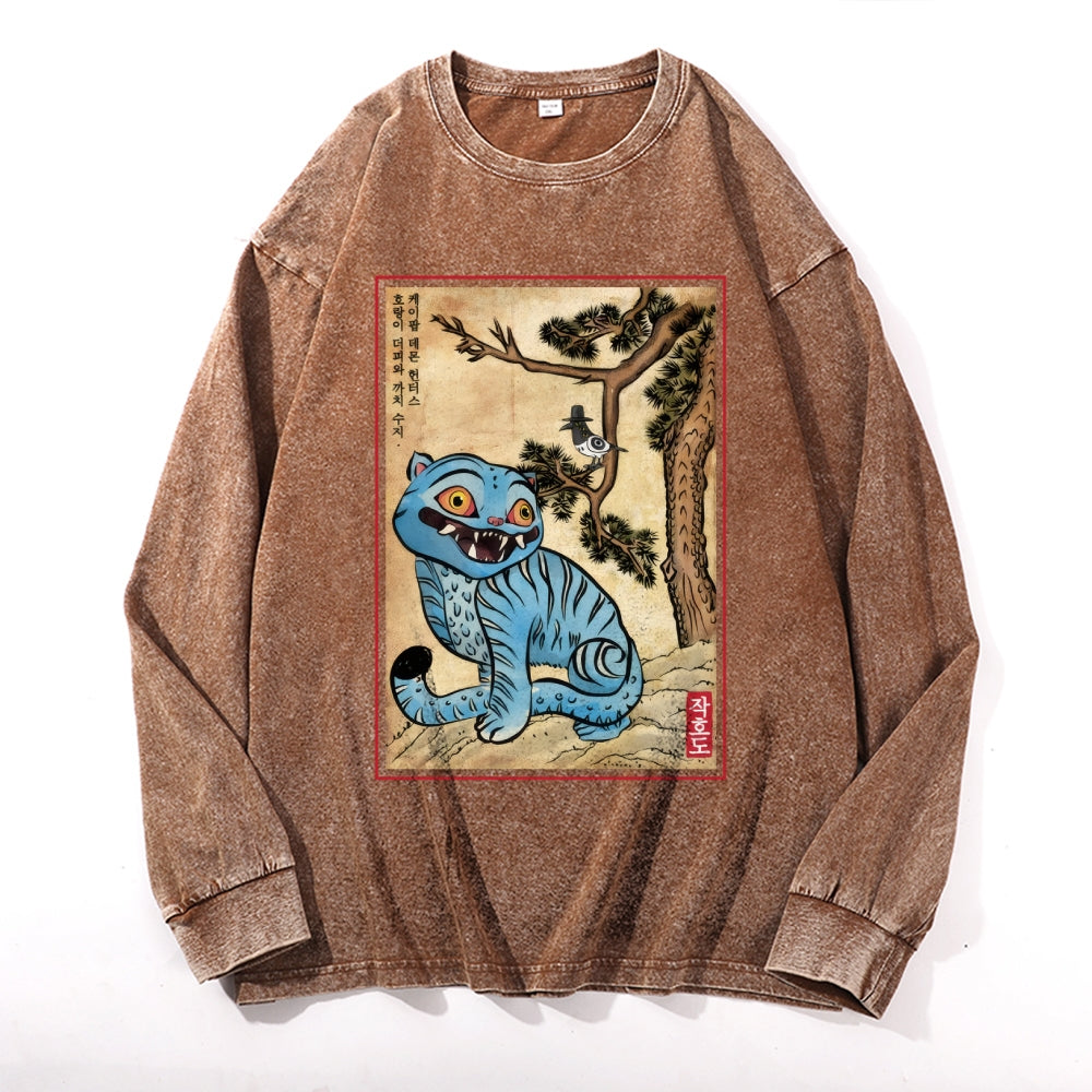 KPop Demon Hunters Vintage Cotton Wash Crewneck Long-Sleeve T-Shirt