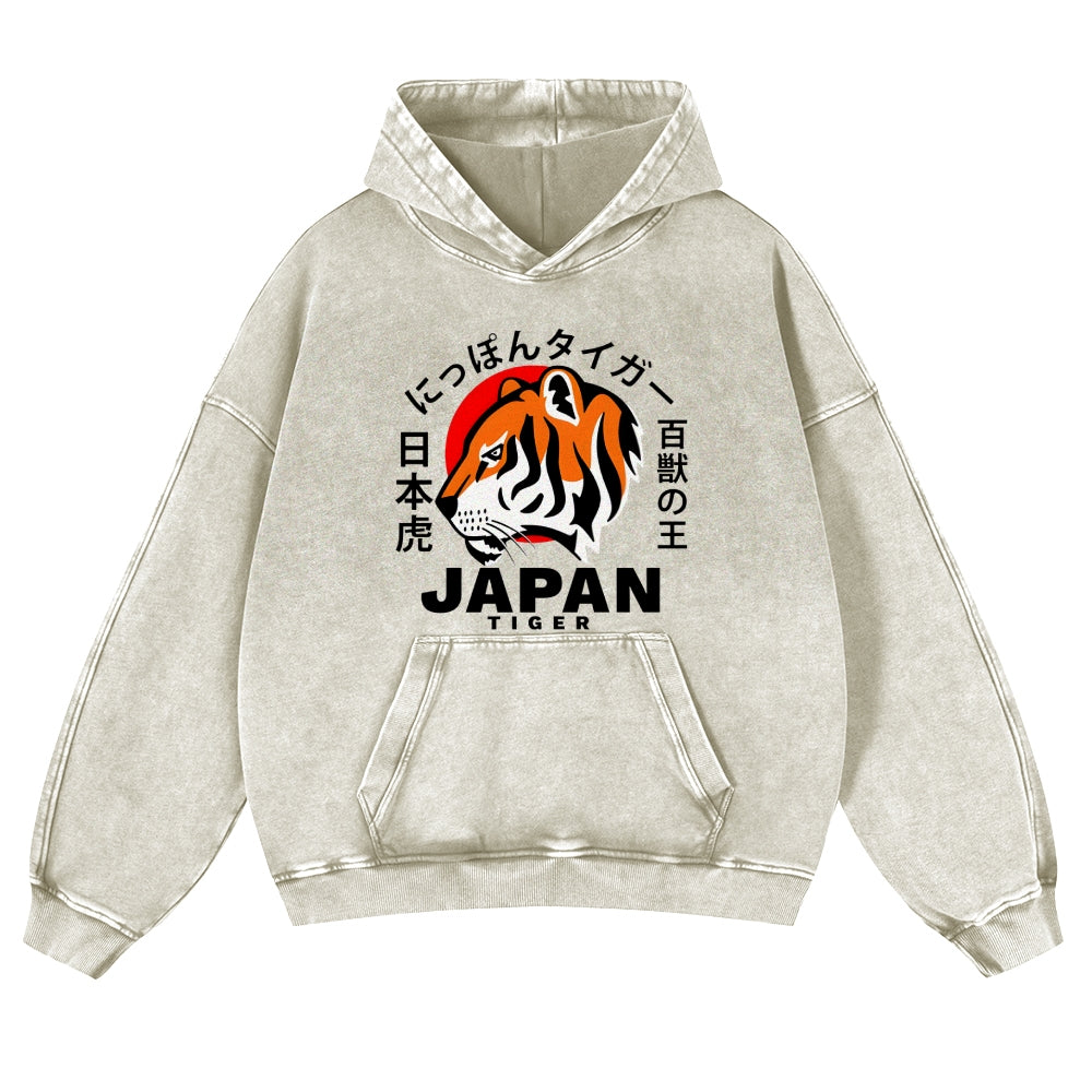 Tiger Vintage Washed Thick Cotton Hoodie
