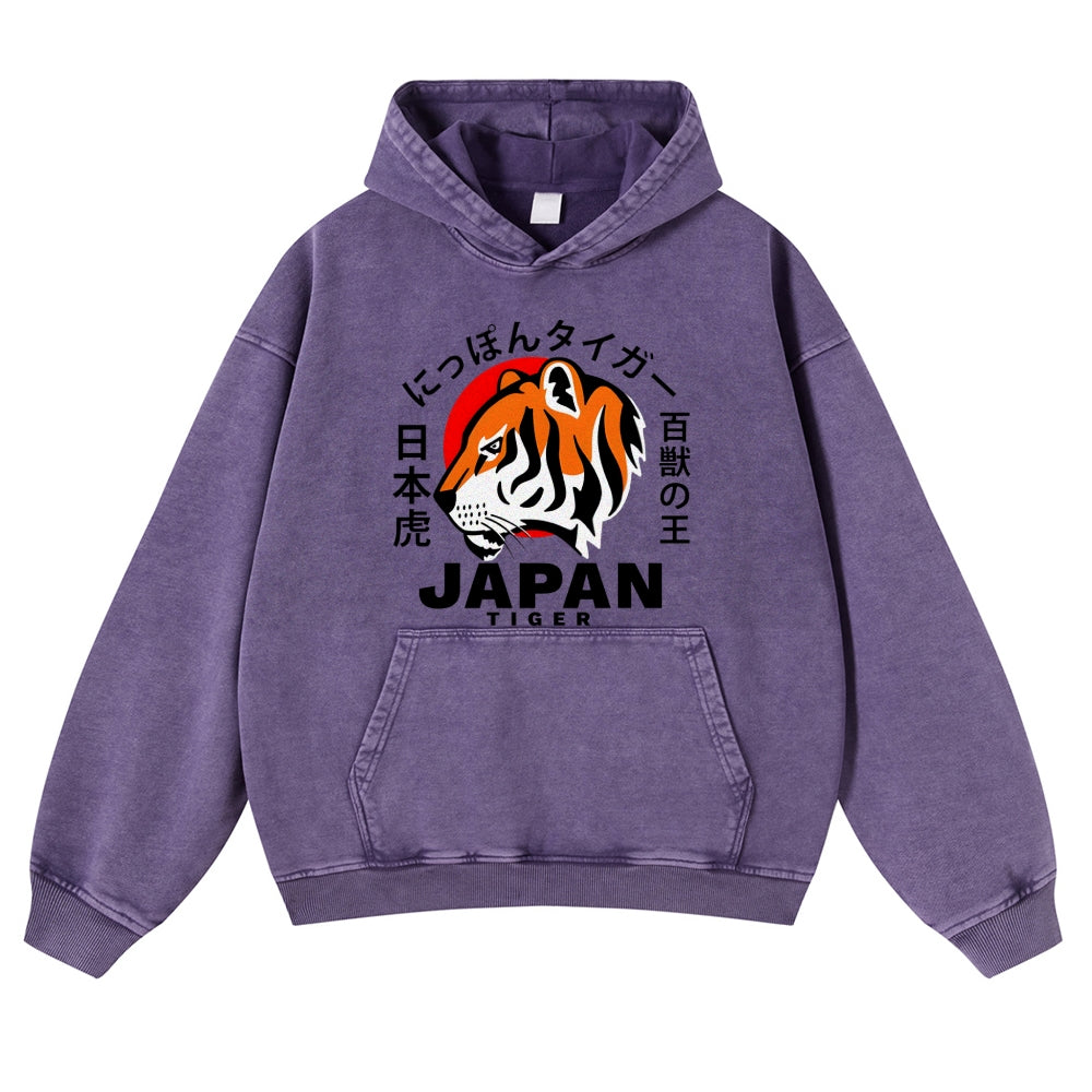 Tiger Vintage Washed Thick Cotton Hoodie