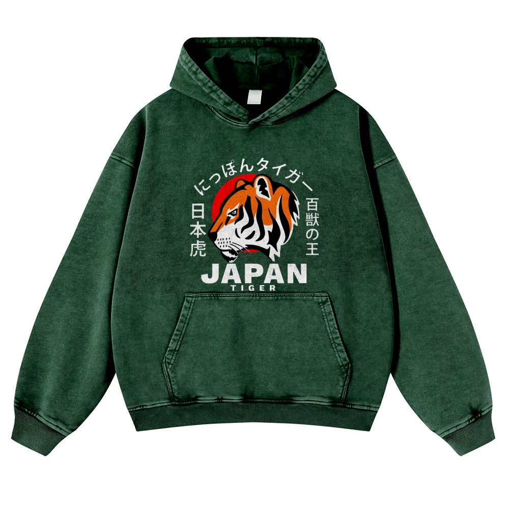 Tiger Vintage Washed Thick Cotton Hoodie