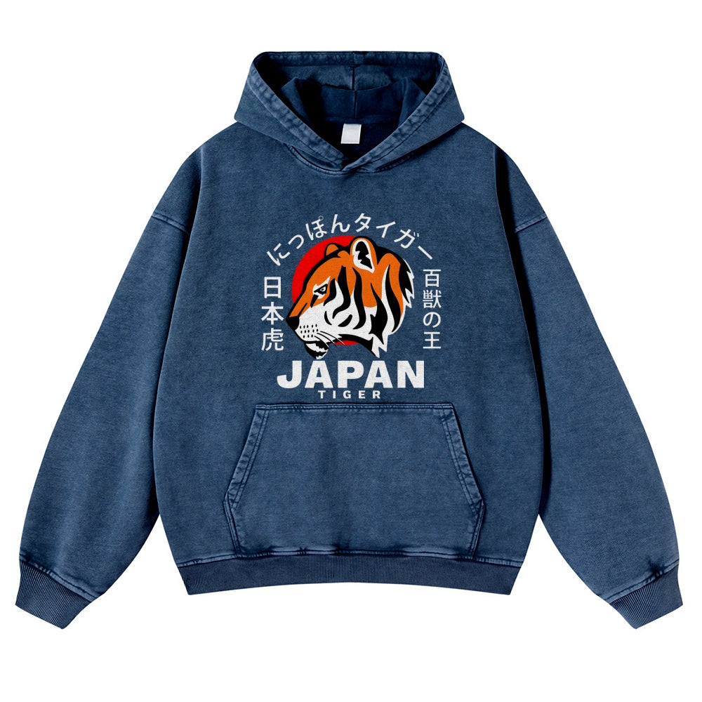 Tiger Vintage Washed Thick Cotton Hoodie