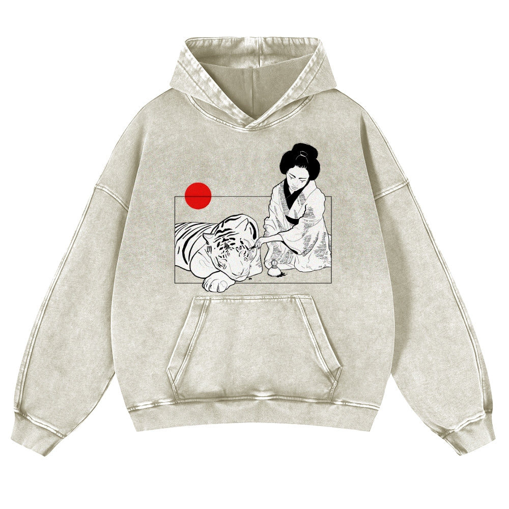 Tiger Vintage Washed Thick Cotton Hoodie