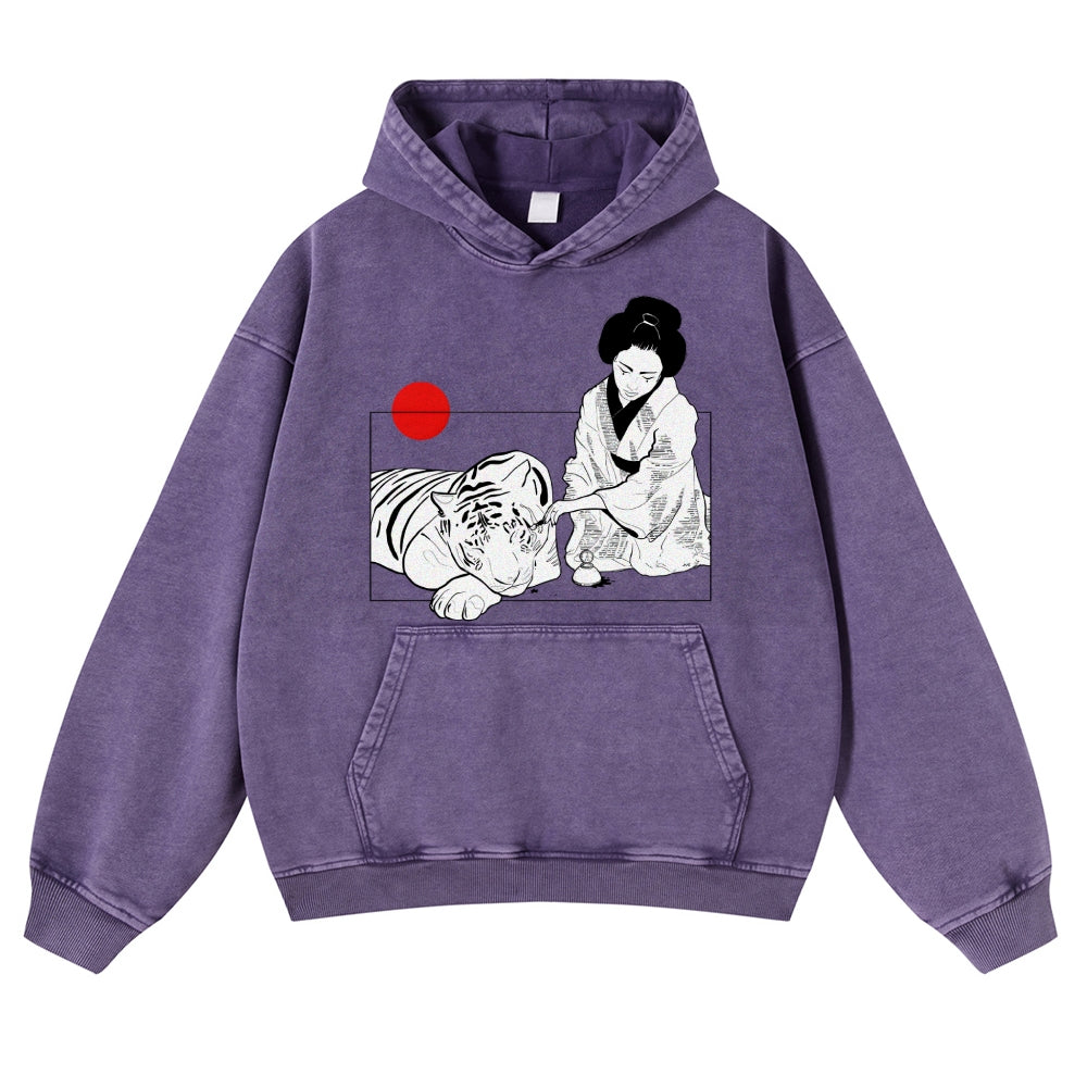 Tiger Vintage Washed Thick Cotton Hoodie