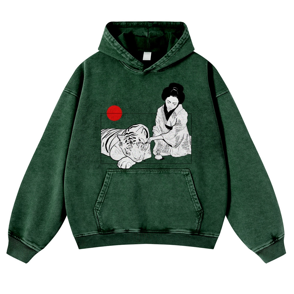 Tiger Vintage Washed Thick Cotton Hoodie