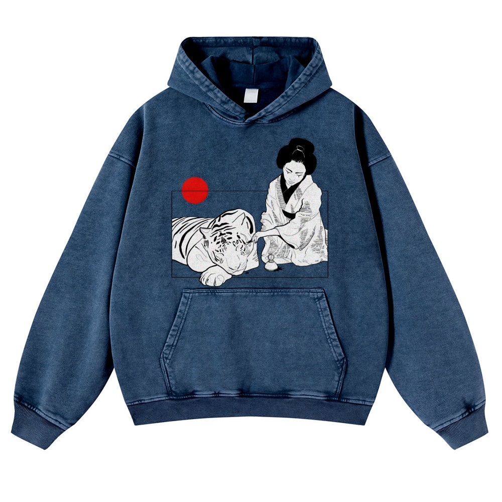 Tiger Vintage Washed Thick Cotton Hoodie
