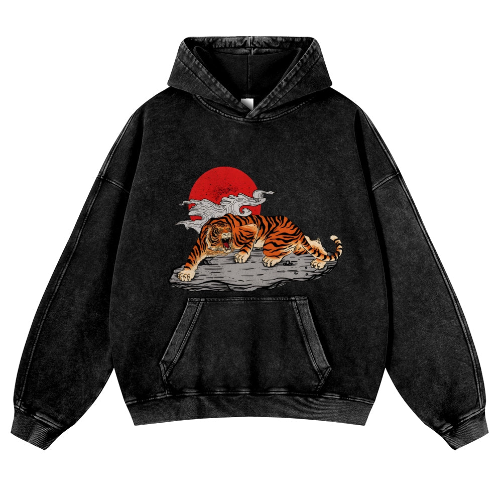 Tiger Vintage Washed Thick Cotton Hoodie
