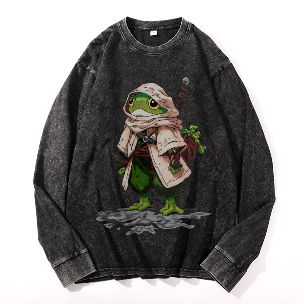 Sapo Peregrino Vintage Cotton Wash Crewneck Long-Sleeve T-Shirt