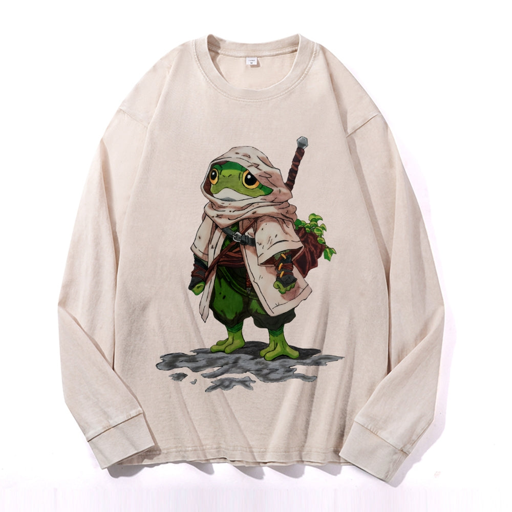 Sapo Peregrino Vintage Cotton Wash Crewneck Long-Sleeve T-Shirt