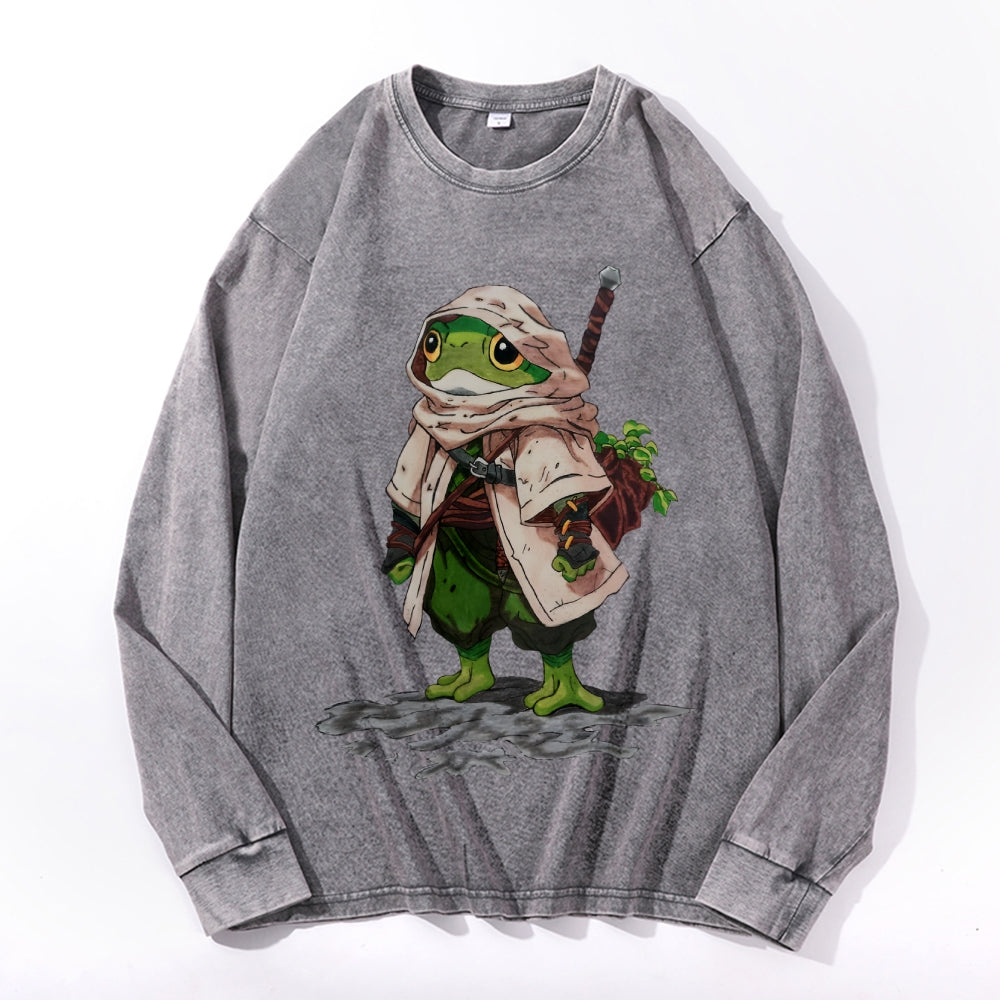Sapo Peregrino Vintage Cotton Wash Crewneck Long-Sleeve T-Shirt