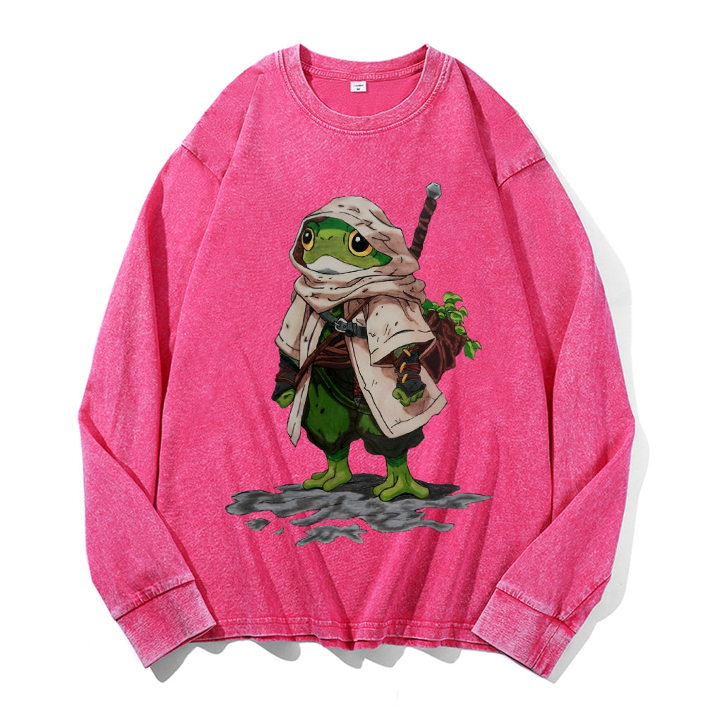 Sapo Peregrino Vintage Cotton Wash Crewneck Long-Sleeve T-Shirt