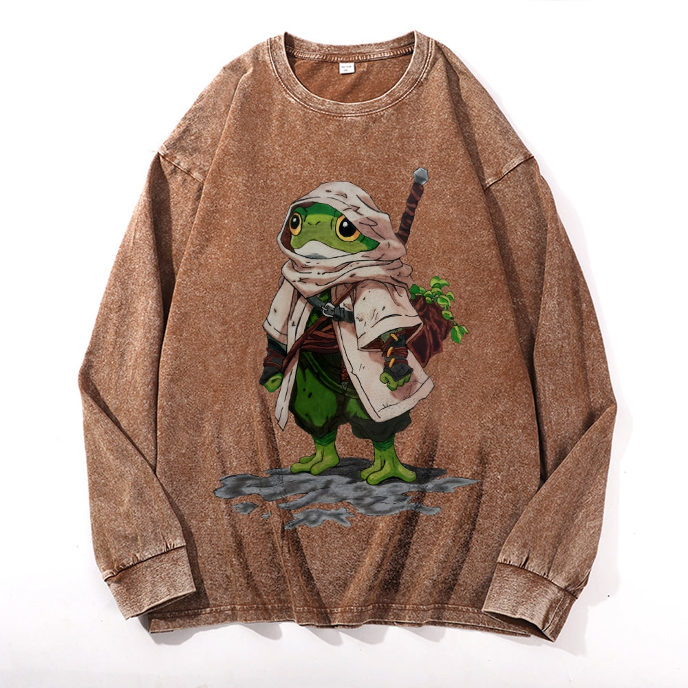 Sapo Peregrino Vintage Cotton Wash Crewneck Long-Sleeve T-Shirt