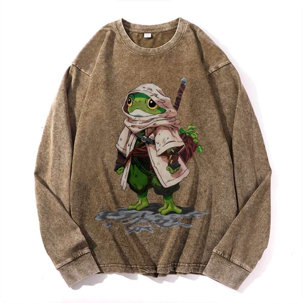 Sapo Peregrino Vintage Cotton Wash Crewneck Long-Sleeve T-Shirt