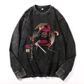 Tiger Samurai Vintage Cotton Wash Crewneck Long-Sleeve T-Shirt