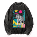 Siberian Tiger Vintage Cotton Wash Crewneck Long-Sleeve T-Shirt