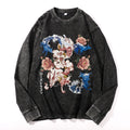 Ukiyo-e Vintage Cotton Wash Crewneck Long-Sleeve T-Shirt