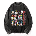 Cat Vintage Cotton Wash Crewneck Long-Sleeve T-Shirt