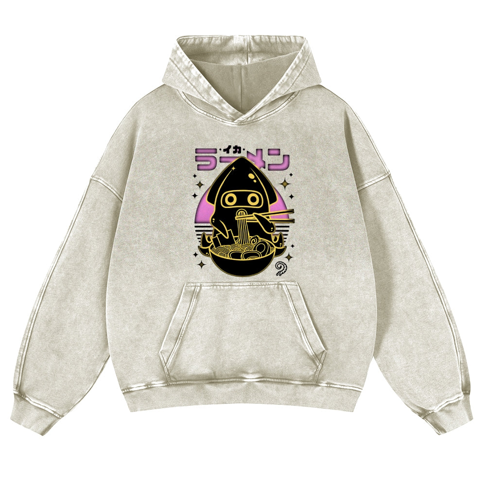 Squid Ramen Vintage Washed Thick Cotton Hoodie