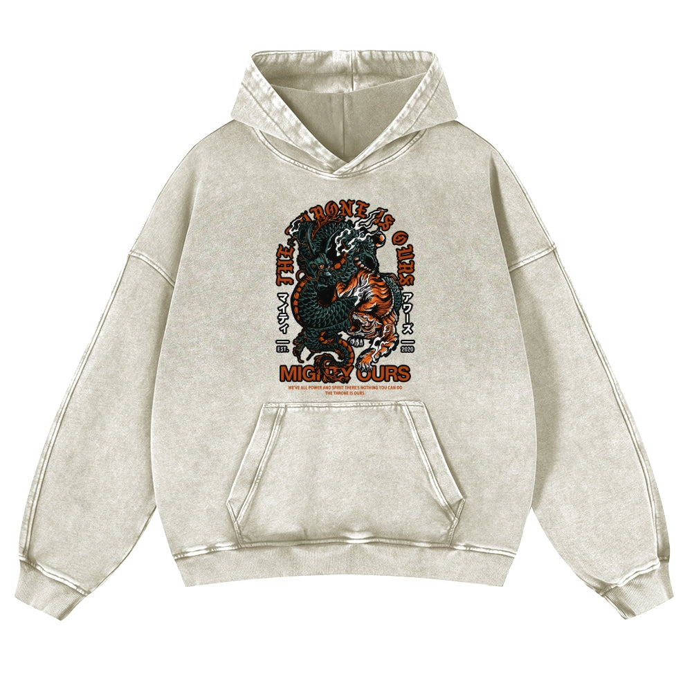 Dragon And Tiger Vintage Washed Thick Cotton Hoodie