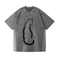 Line Cat Vintage Wash Japanese Design T-Shirt