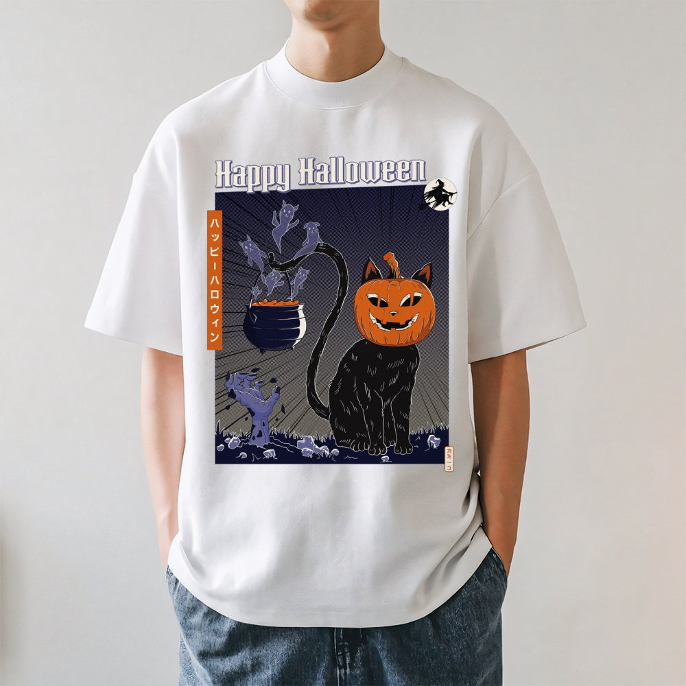 Pumpkin Head Black Cat Japanese Style Classic Tee