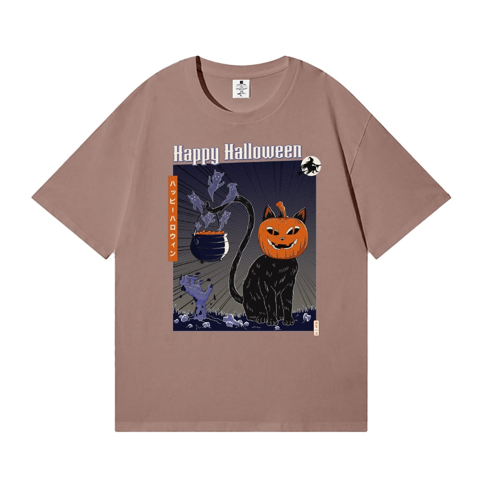 Pumpkin Head Black Cat Japanese Style Classic Tee