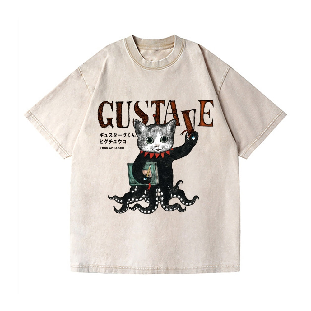 Octopus Black Cat Vintage Wash Japanese Design T-Shirt