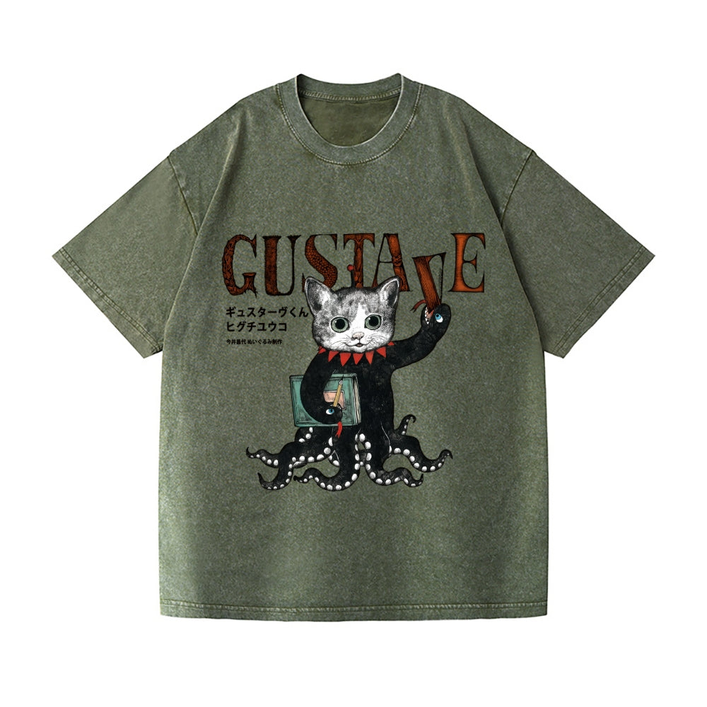 Octopus Black Cat Vintage Wash Japanese Design T-Shirt