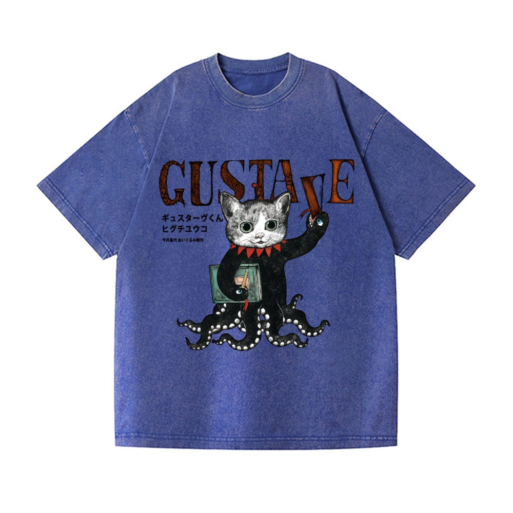 Octopus Black Cat Vintage Wash Japanese Design T-Shirt