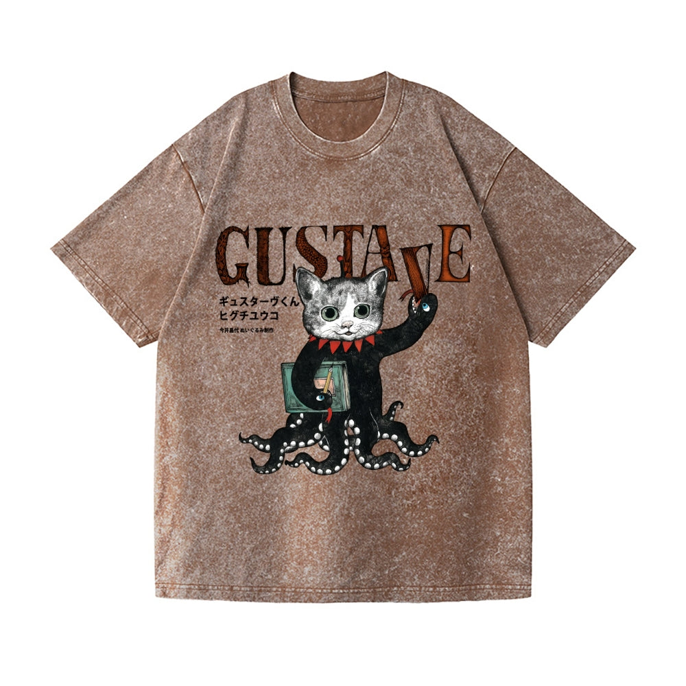 Octopus Black Cat Vintage Wash Japanese Design T-Shirt