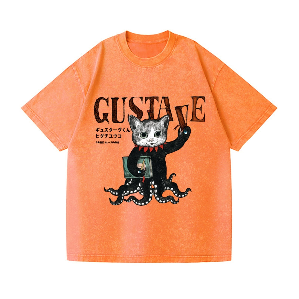 Octopus Black Cat Vintage Wash Japanese Design T-Shirt