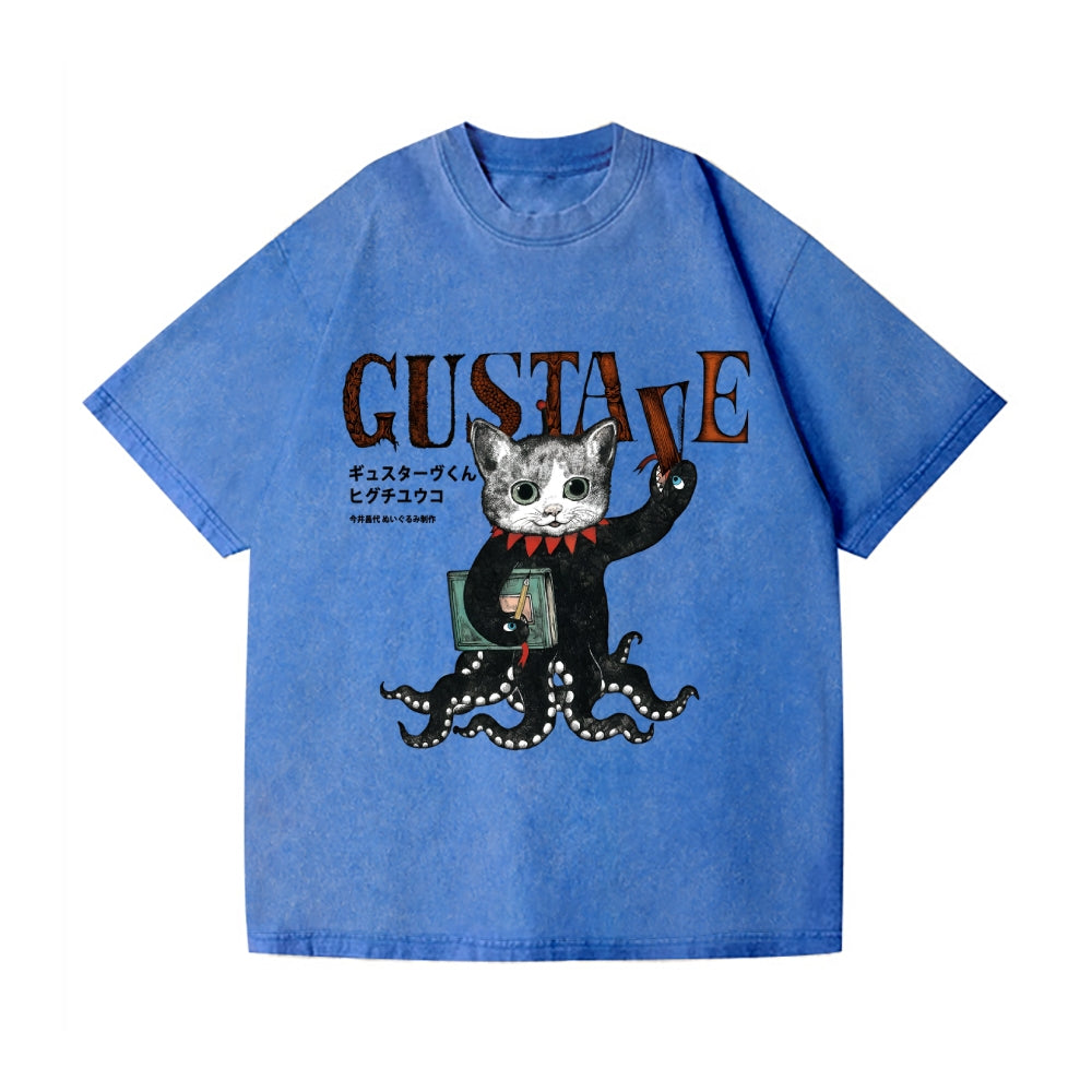 Octopus Black Cat Vintage Wash Japanese Design T-Shirt