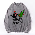 Christmas Naughty Cat Vintage Cotton Wash Crewneck Long-Sleeve T-Shirt