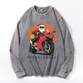 Motorcycle Christmas Vintage Cotton Wash Crewneck Long-Sleeve T-Shirt