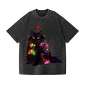 Christmas Lights Cat Vintage Wash Japanese Design T-Shirt