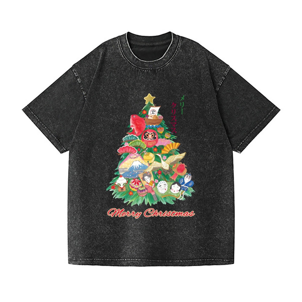 Merry Christmas Tree Vintage Wash Japanese Design T-Shirt