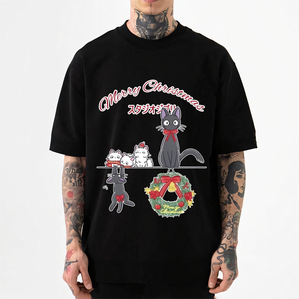Ghibli Cat Merry Christmas Tree Japanese Style Classic Tee