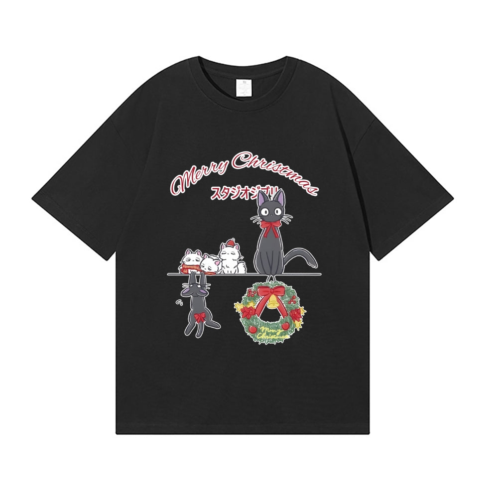 Ghibli Cat Merry Christmas Tree Japanese Style Classic Tee