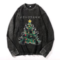 Christmas Tree Full Of Cats Vintage Cotton Wash Crewneck Long-Sleeve T-Shirt