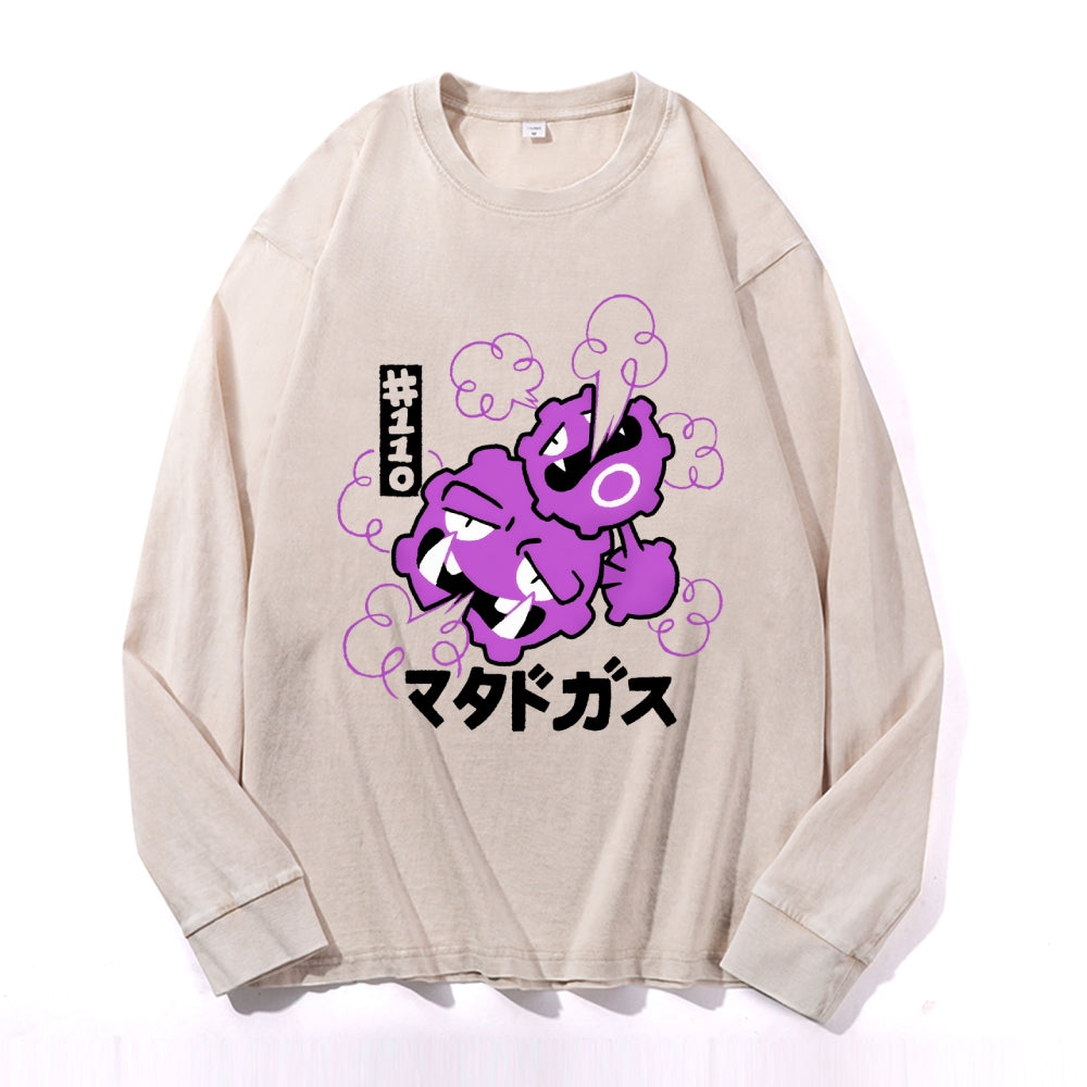 Gas Monster Vintage Cotton Wash Crewneck Long-Sleeve T-Shirt