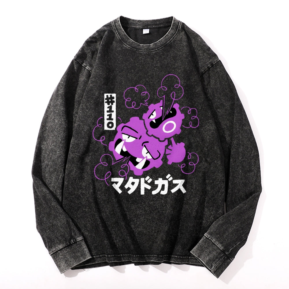 Gas Monster Vintage Cotton Wash Crewneck Long-Sleeve T-Shirt