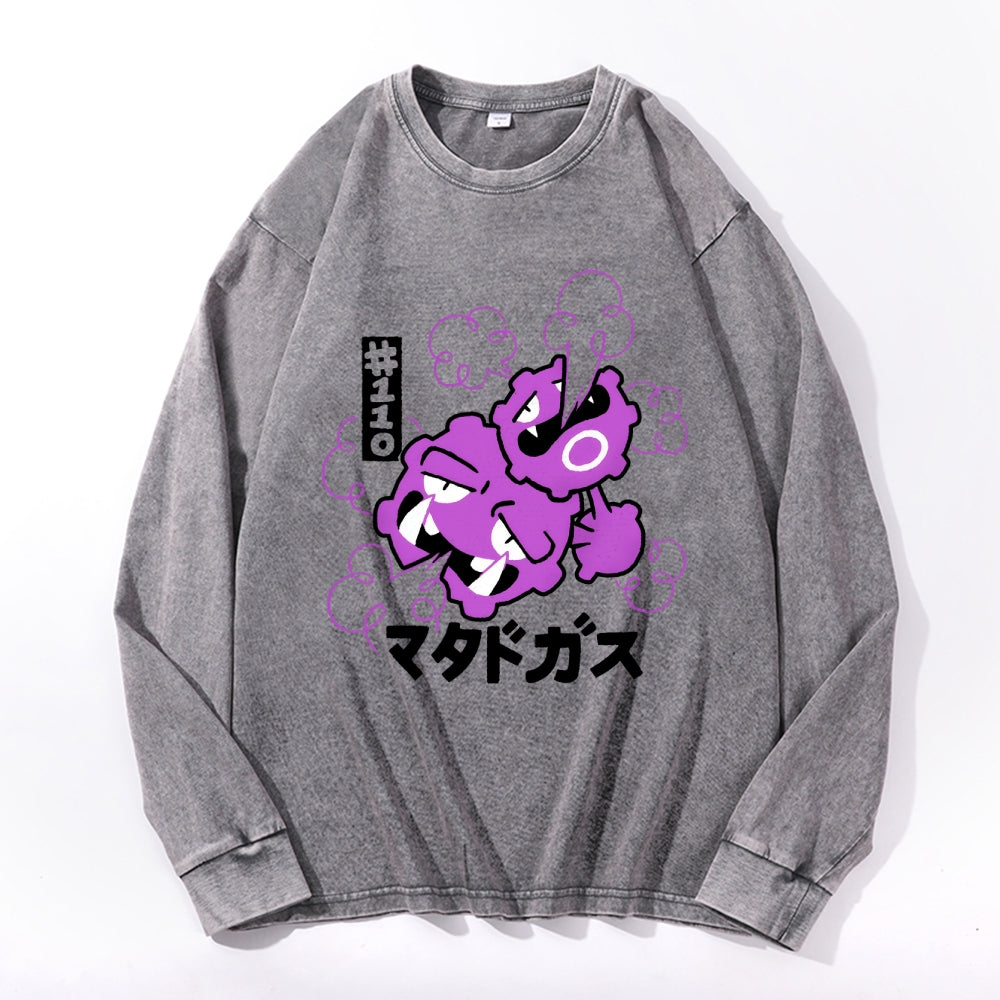 Gas Monster Vintage Cotton Wash Crewneck Long-Sleeve T-Shirt