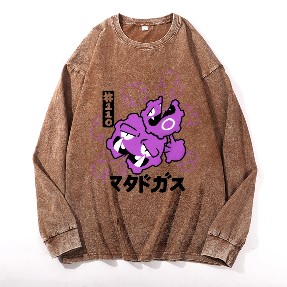 Gas Monster Vintage Cotton Wash Crewneck Long-Sleeve T-Shirt