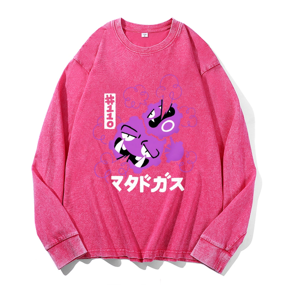 Gas Monster Vintage Cotton Wash Crewneck Long-Sleeve T-Shirt