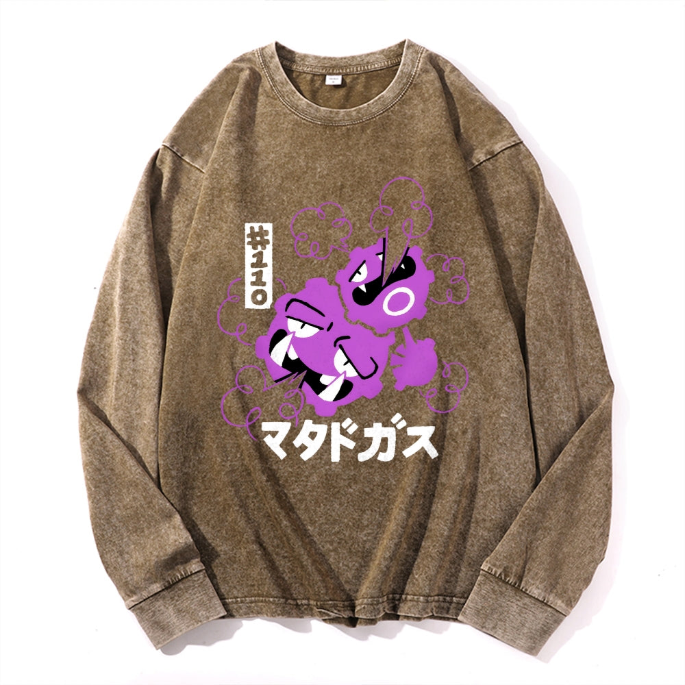 Gas Monster Vintage Cotton Wash Crewneck Long-Sleeve T-Shirt
