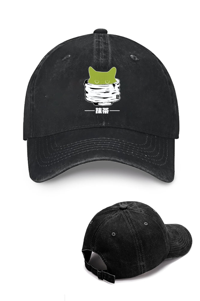 Matcha Cat Vintage Cotton Cap