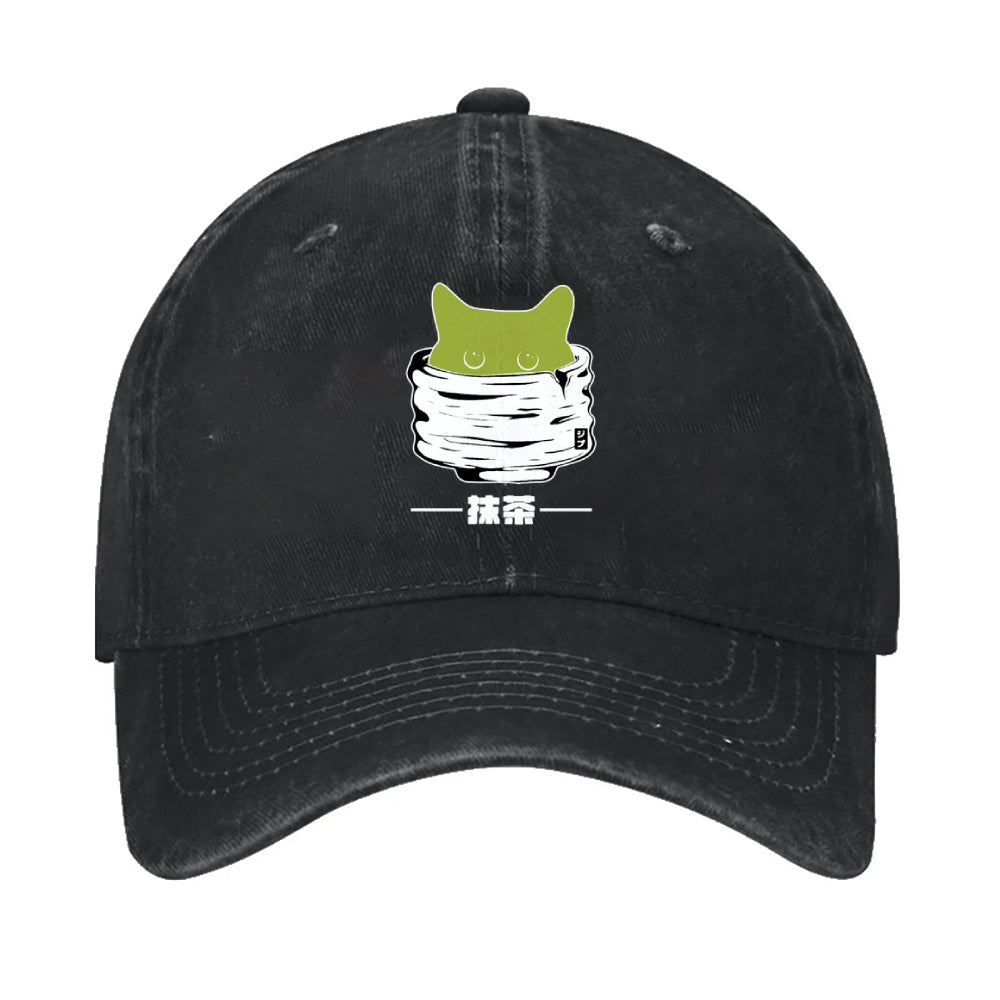 Matcha Cat Vintage Cotton Cap