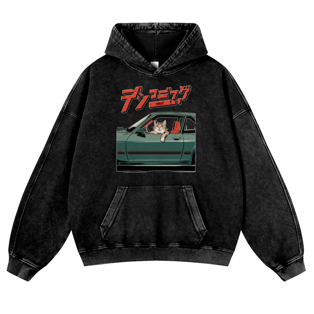 Racing Car Vintage Washed Thick Cotton Hoodie