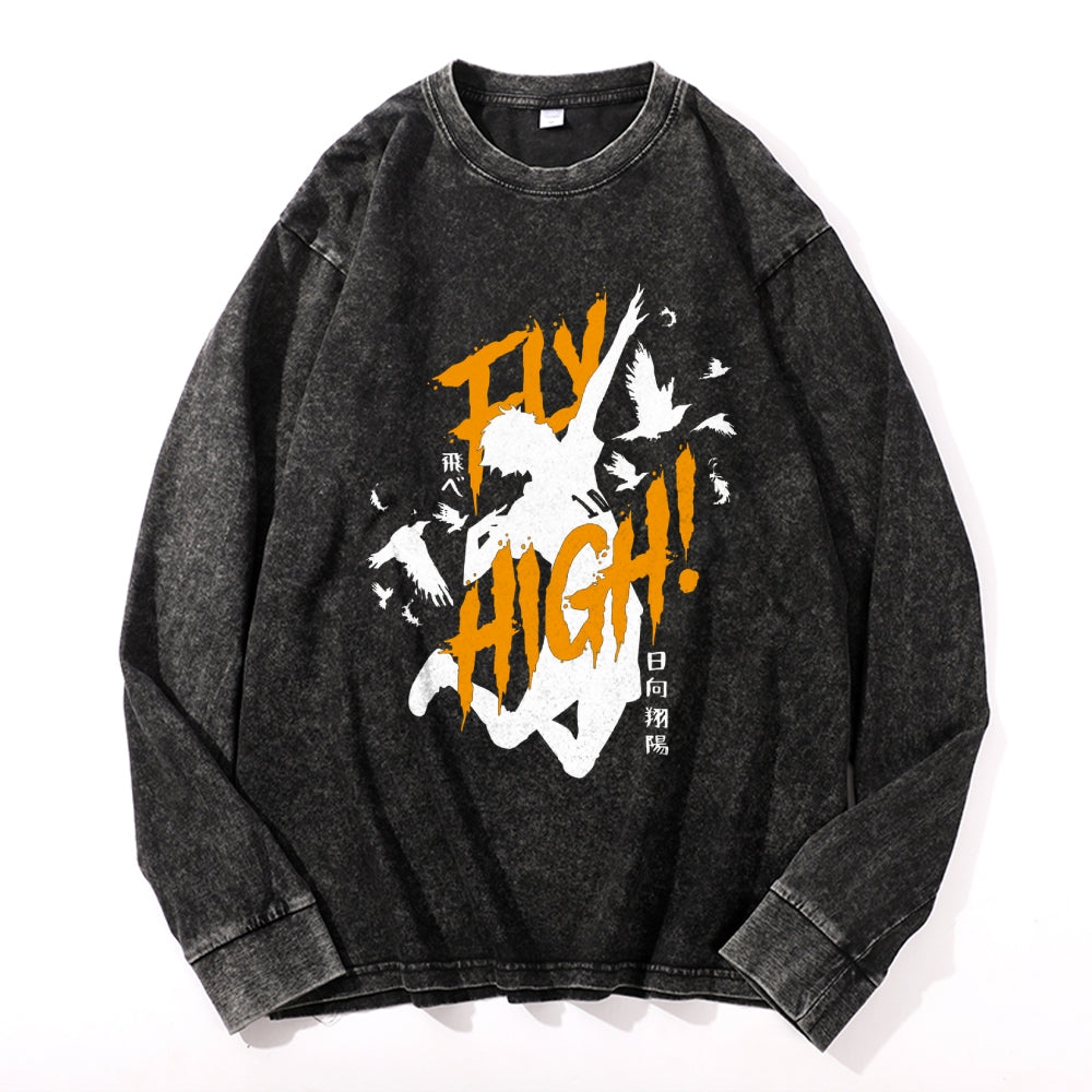 Haikyu Vintage Cotton Wash Crewneck Long-Sleeve T-Shirt